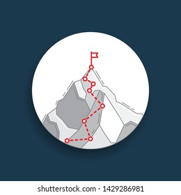 Route to the top of mountain. Concept of business journey path in progress to success vector concept Goal, Mission, Vision, Career, Challenge.