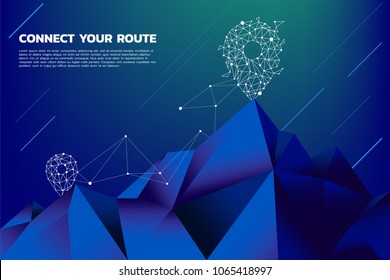 Route to the top of mountain: Concept of Goal, Mission, Vision, Career path, Vector concept Polygon dot connect line style