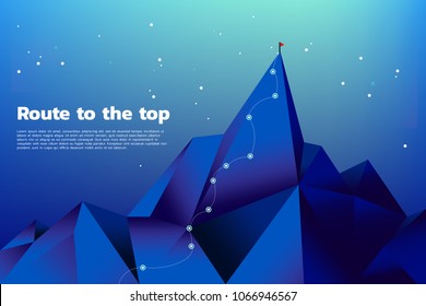 Route To The Top Of Mountain: Concept Of Goal, Mission, Vision, Career Path, Vector Concept Polygon Dot Connect Line Style