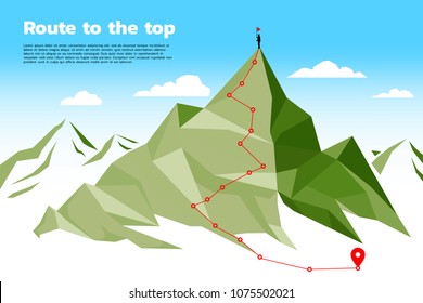 Route to the top of mountain: Concept of Goal, Mission, Vision, Career path, Vector concept Polygon dot connect line style