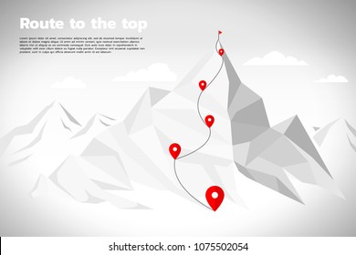 Route to the top of mountain: Concept of Goal, Mission, Vision, Career path, Vector concept Polygon dot connect line style