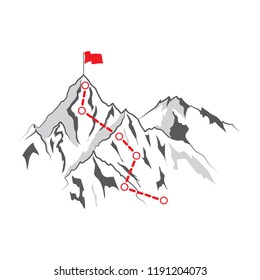 Route to the top of mountain: Concept of Goal, Mission, Vision, Career path, Vector concept Polygon dot connect