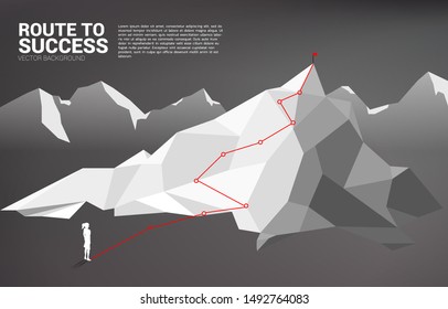 Route to the top of mountain: Concept of Goal, Mission, Vision, Career path.Key visual of path for climbing to top of mountain, represent career success.