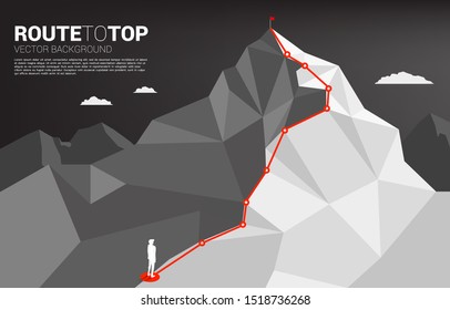 Route to the top of mountain: Concept of Goal, Mission, Vision, Career path, Vector concept Polygon dot connect line style