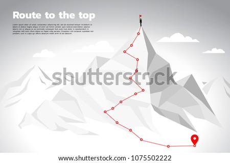 Route to the top of mountain: Concept of Goal, Mission, Vision, Career path, Vector concept Polygon dot connect line style