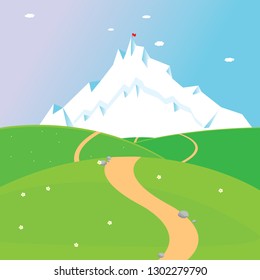 Route to the top of mountain. Grow your career. The purpose of the concept. Mission, vision. The concept of achieving the goal. Vector illustration. 