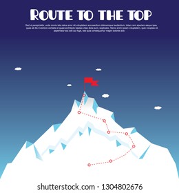 Route to the top of mountain. Grow your career. The purpose of the concept. Mission, vision. The concept of achieving the goal. Vector illustration.
