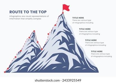 Route to the Top of the Mountain Infographic Design, Business Strategy, and Target. climbing route to the goal. Vector illustration flat design.