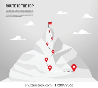 Route to the top of mountain. Isolated on gray background. mountain climbing peak. Business journey path in progress to success. Vector illustration in flat design. way to achievement of goal.