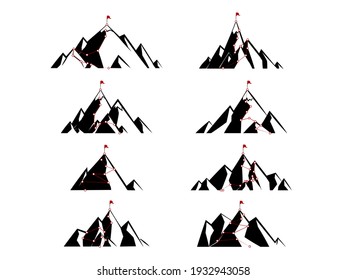 Route to the top of mountain. Isolated on gray background. mountain climbing peak. Way path infographic, progress way to peak