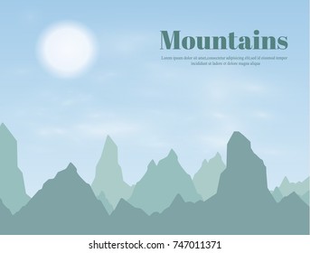 The route to the top.Career growth.The concept of achieving the goal.Vector illustration.sun and cloudy sky,smoke and fog.