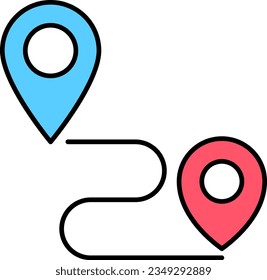 Routenverfolgungssymbol. 2 Pins Pfadgrafik Vektorlogo.