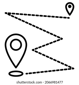 The route for the trip. A placemark on the map for a stop. Vector icon, outline, isolated.  Editable stroke.