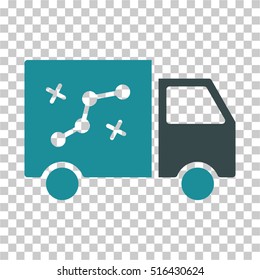 Route Van EPS vector pictogram. Illustration style is flat iconic bicolor soft blue symbol on chess transparent background.