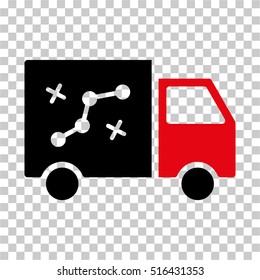 Route Van EPS vector pictogram. Illustration style is flat iconic bicolor intensive red and black symbol on chess transparent background.