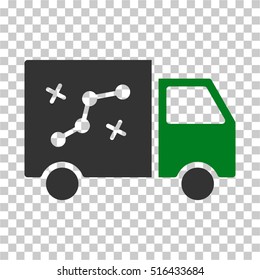 Route Van EPS vector pictogram. Illustration style is flat iconic bicolor green and gray symbol on chess transparent background.