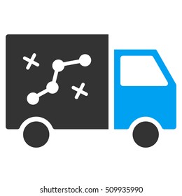 Route Van vector icon. Illustration style is a flat iconic bicolor blue and gray symbol on white background.