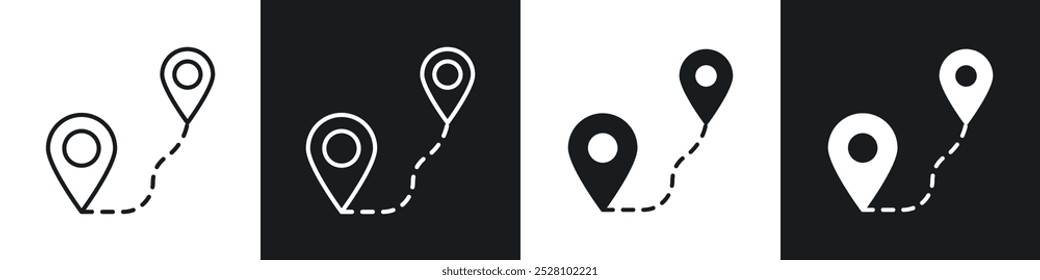 Route vector icon set in black and white
