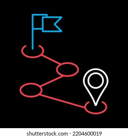 Route vector isolated on black background icon. Navigation sign. Graph symbol for travel and tourism web site and apps design, logo, app, UI