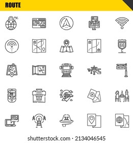 route vector line icons set. location, gps and street map Icons. Thin line design. Modern outline graphic elements, simple stroke symbols stock illustration