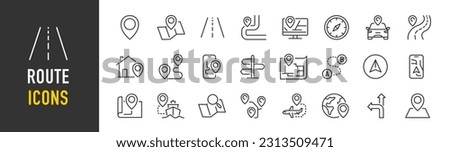 Route web icons in line style. Navigation, location, route map, traffic, pin,  collection. Vector illustration.