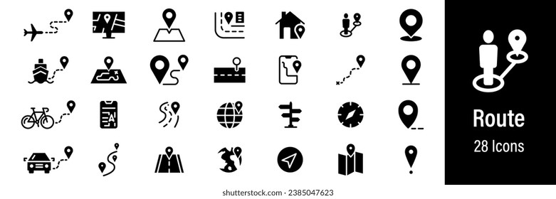 Route Web Icons. Navigation, Location, Map pointer, Map, GPS. Vector in Line Style Icons