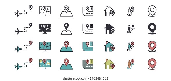 Route Web Icons. Navigation, Location, Map pointer, Map, GPS. Vector in Line Style Icons