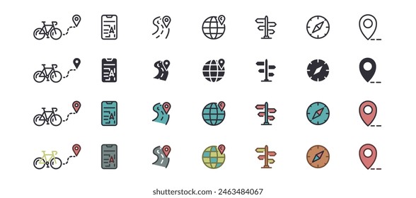 Route Web Icons. Navigation, Location, Map pointer, Map, GPS. Vector in Line Style Icons