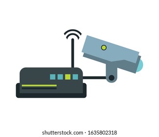 route wifi with cctv camera devices technology vector illustration design