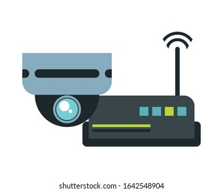 route wifi with cctv camera devices technology vector illustration design