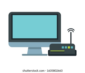route wifi with computer display devices technology vector illustration design