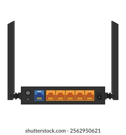 Router with antennas and 6 ethernet ports. Flat style vector illustration isolated on white