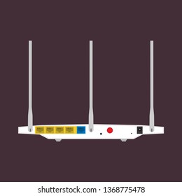 Router back view vector icon isolated network. Computer internet wireless antenna equipment. Wifi modem hub access