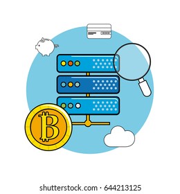 router with bicoin and digital icons concept