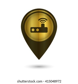 Router - black vector icon; golden  map pointer