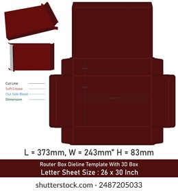 Plantilla Dieline De La Caja Del Enrutador Con La Caja 3D