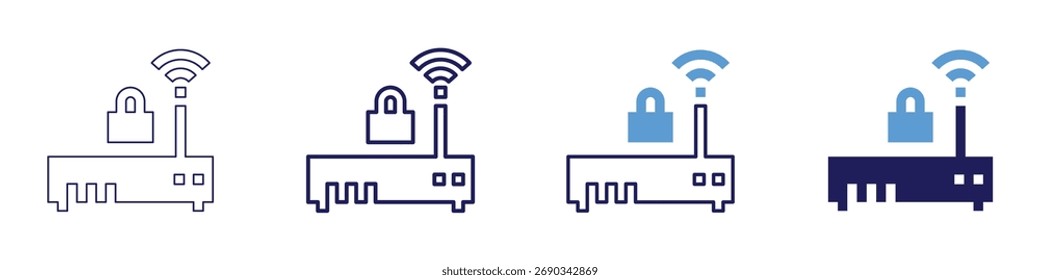 Icono del canal del router en 4 estilos diferentes. Línea delgada, línea, línea en negrita, duotono. Estilo duotono. Trazo editable.