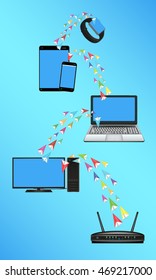 router computer laptop smartphone transferring data