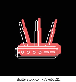 Router doodle icon vector illustration for design and web isolated on black background. Router Wi Fi vector object for label web and advertising
