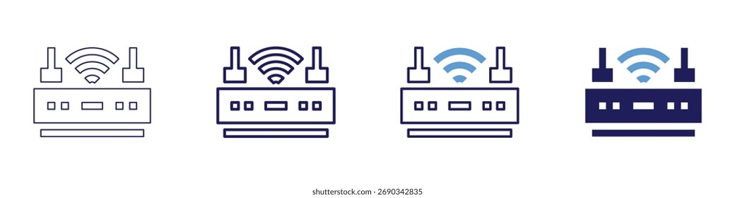 Icono de DNS dinámico del enrutador en 4 estilos diferentes. Línea delgada, línea, línea en negrita, duotono. Estilo duotono. Trazo editable.