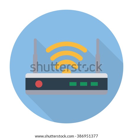 Router flat icon. Isolated router on blue background. Router icon with long shadow. Wi-Fi router