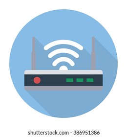 Router flat icon. Router icon with long shadow. Wi-Fi router