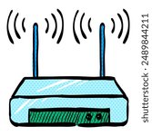 Router halftone icon hand drawn color vector illustration