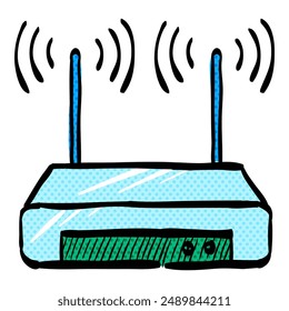 Router halftone icon hand drawn color vector illustration