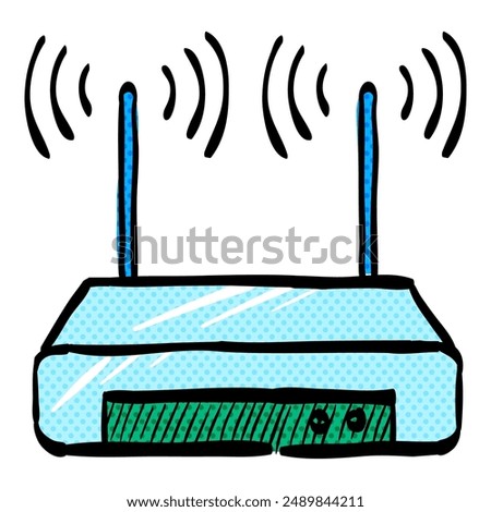 Router halftone icon hand drawn color vector illustration