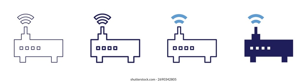 Ícone de ponto de acesso do roteador em 4 estilos diferentes. Linha Fina, Linha, Linha Negrito, Duotônico. Estilo duotônico. Traçado editável.