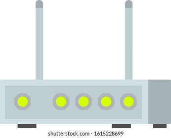 Router hub. Equipment for the Internet. White device with two antennas. Wi-Fi and network. Computer peripherals. Modern wireless technology.