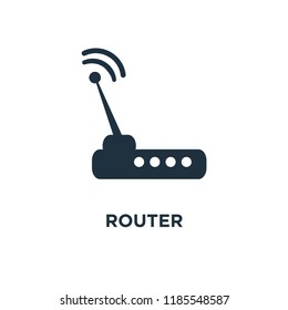 Router icon. Black filled vector illustration. Router symbol on white background. Can be used in web and mobile.