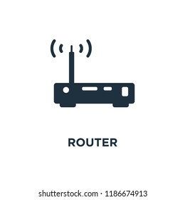 Router icon. Black filled vector illustration. Router symbol on white background. Can be used in web and mobile.