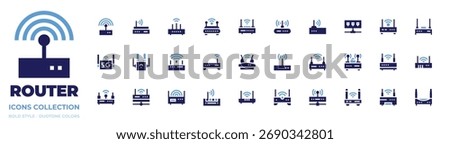 Router icon collection. Bold style. Duotone colors. hub, router, wifi, modem, wifi router.
